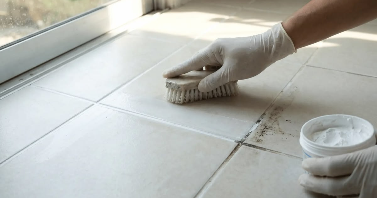 Stone tile cleaning on a natural stone bathroom floor