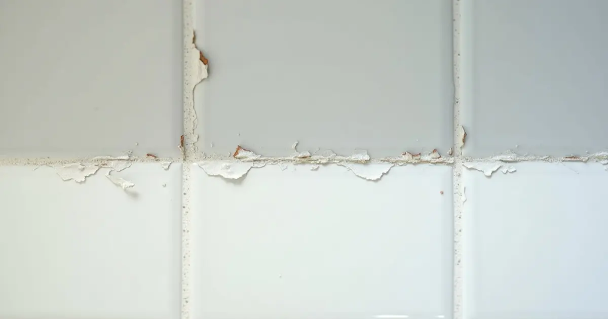 Loose bathroom tiles showing signs of movement and damaged grout